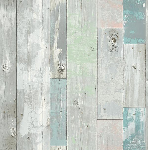 Turquoise Distressed Wood Wallpaper